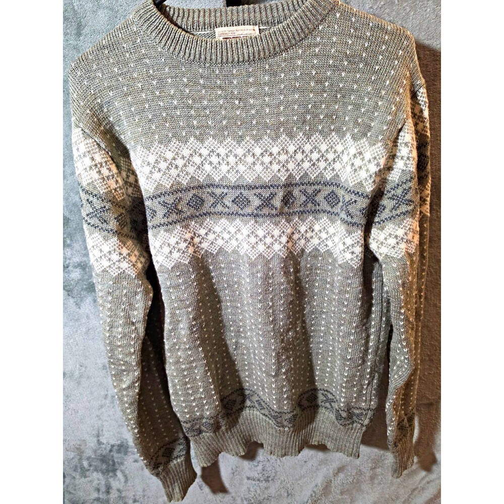 Vintage Larry Price Knitwear for Carson Pirie Scott Fair Isle Sweater Men L Gray